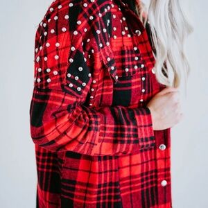 Fantastic Fawn Red and Black Plaid Shirt with Studs